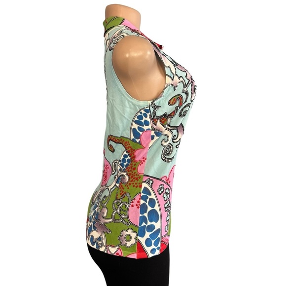 90's Vintage Alberto Makali Sequined Sleeves Top Blue - Picture 4 of 8